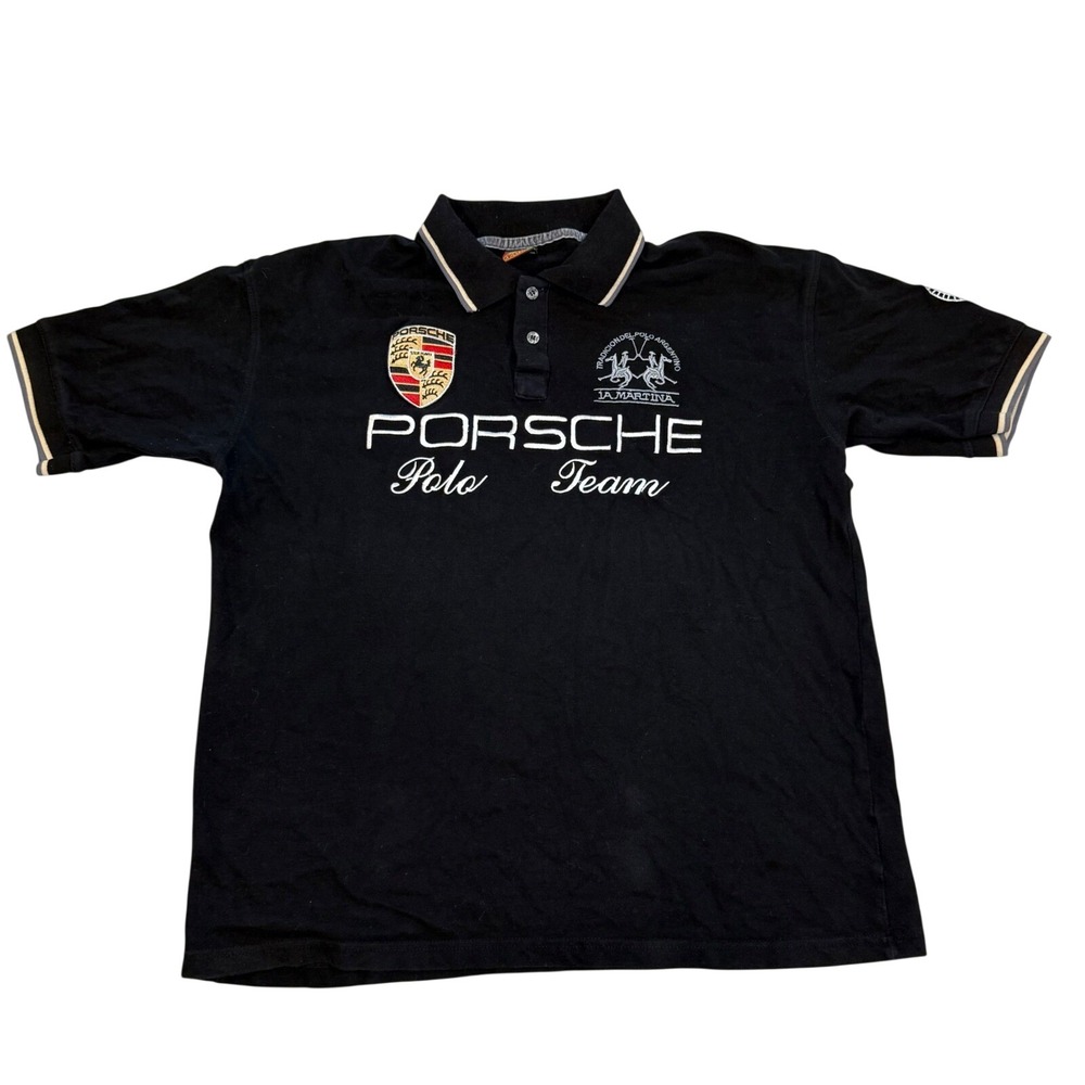 La Martina Porsche Polo Team Men XXL Black Excellent Embroidered Racing Shirt
